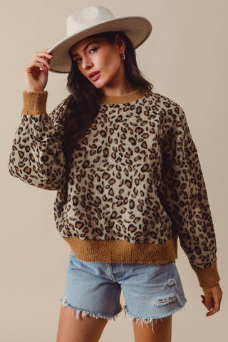 Fiercely Leopard Fuzzy Sweatshirt Top