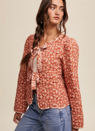 Quilted Floral Bow Tie Jacket