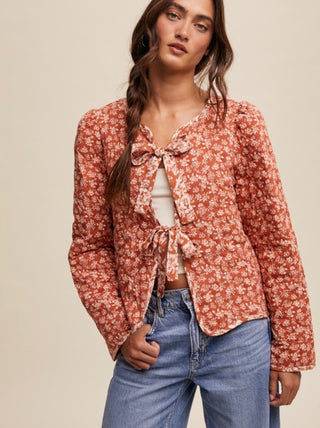 Quilted Floral Bow Tie Jacket