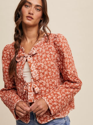 Quilted Floral Bow Tie Jacket