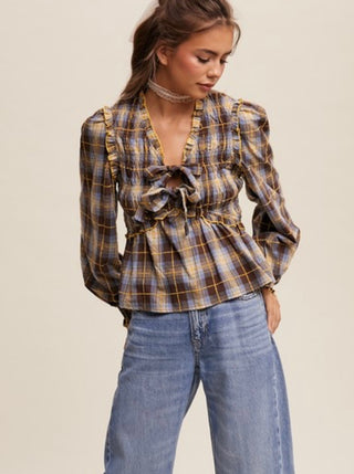 Vanessa Plaid Bow Top