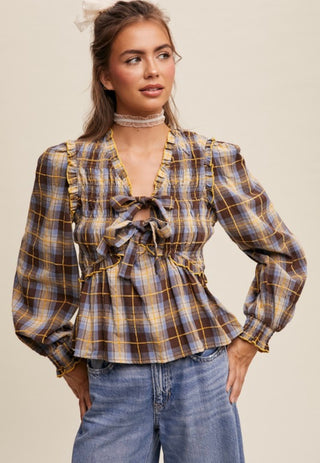 Vanessa Plaid Bow Top