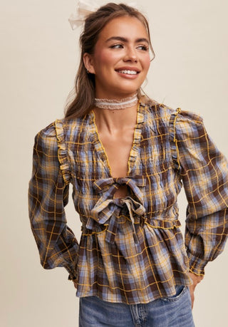 Vanessa Plaid Bow Top