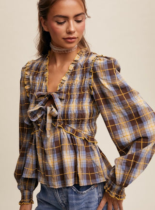 Vanessa Plaid Bow Top