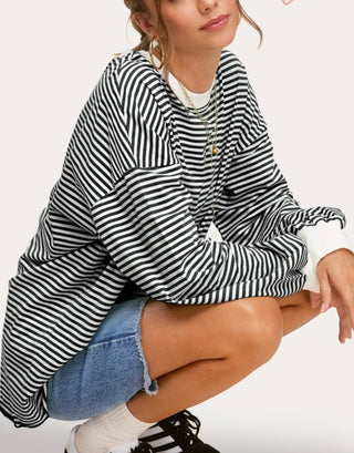 Race Day Striped Crewneck Top